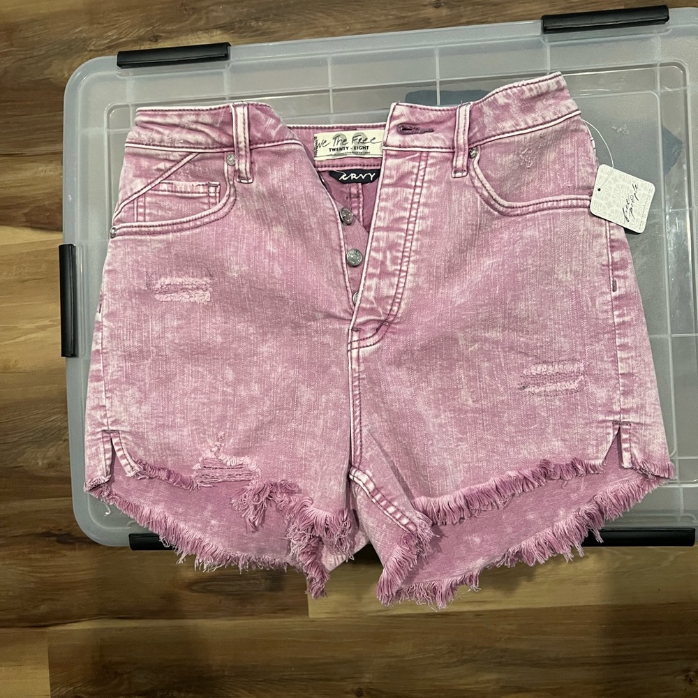 Free People Lilac Distressed Denim Shorts